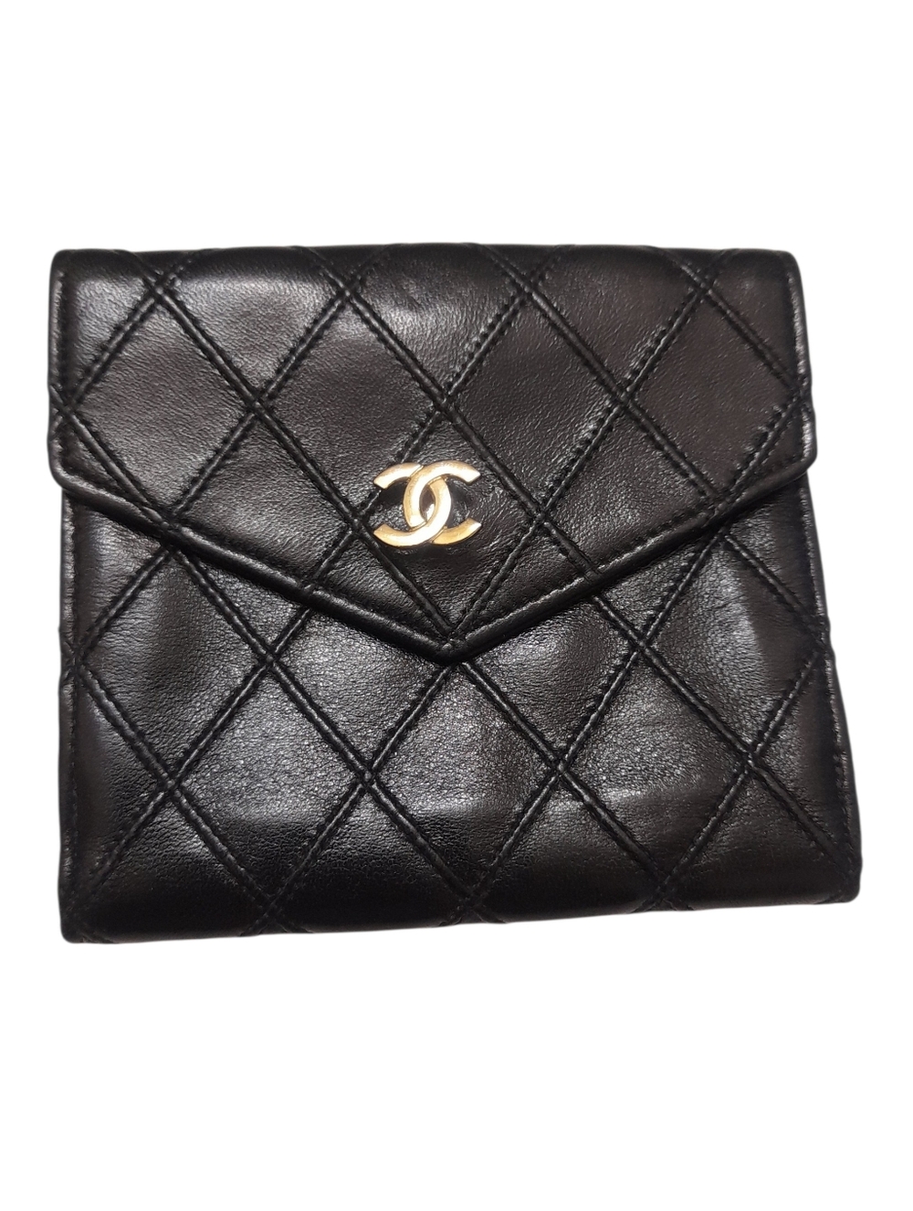 Authentic CHANEL Black Quilted Leather Short Wallet